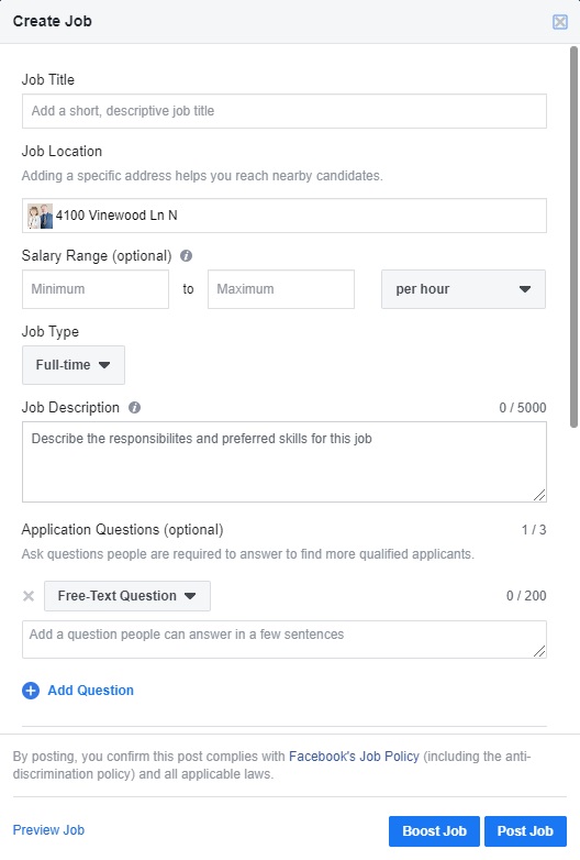 How to create a job posting on Facebook - job description